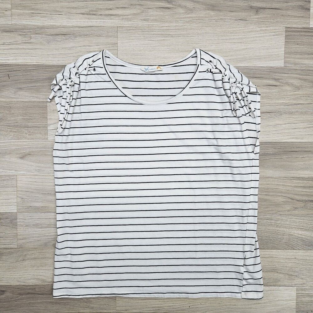 C&G Womens White Black Stripe Tie Sleeve XL